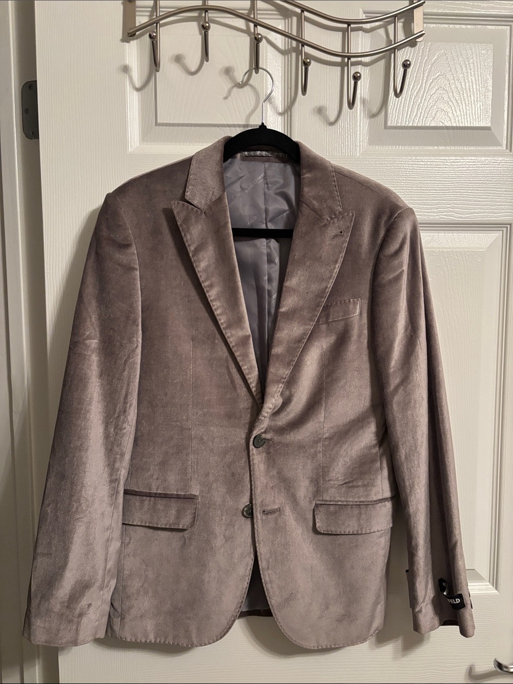 Karl Lagerfeld - Men's Taupe Velvet Blazer - Stylish Single-Breast Suit Jacket